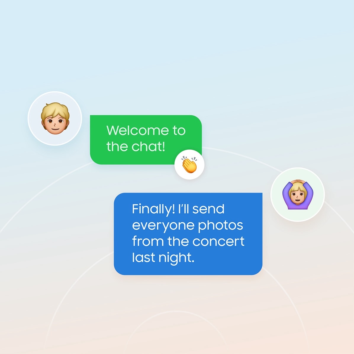 Animated icons highlighting Rich Communication Services that are now available on Android and iOS to create a more seamless texting experience across operating systems for all users.